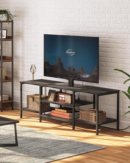 HOOBRO TV Stand with Power Outlets to 75 Inches, TV Console Table with Open Storage Shelves Cabinet, Industrial Media Entertainment Center for Living Room Bedroom, Charcoal Gray and Black BC60DS01 - LeafyLoom