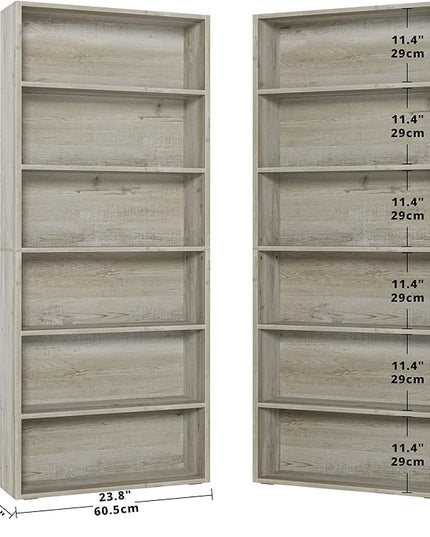 IRONCK Bookshelves and Bookcases Set of 2 Floor Standing 6 Tier Display Storage Shelves 70in Tall Bookcase Home Decor Furniture for Home Office, Living Room - LeafyLoom