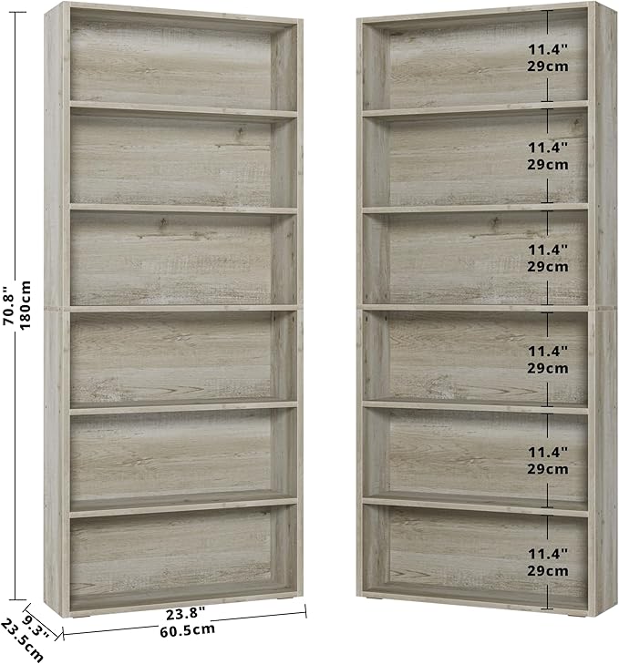 IRONCK Bookshelves and Bookcases Set of 2 Floor Standing 6 Tier Display Storage Shelves 70in Tall Bookcase Home Decor Furniture for Home Office, Living Room - LeafyLoom