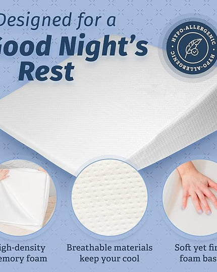 Abco Tech Bed Pillow Wedge for Sleeping - Memory Foam Top - Reduce Neck & Back Pain, Snoring, Acid Reflux, Respiratory Problems - Ideal for Sleeping, Reading, Rest, Elevation - Washable Cover - 7in - LeafyLoom