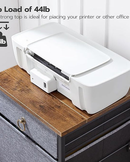 HOOBRO File Cabinet, 2-Drawer Filing Cabinet, Vertical Mobile Office Cabinet, Rolling Printer Stand, for A4/Letter Size Files, Nonwovens Drawer, for Home Office, Rustic Brown and Gray BFG21WJ01 - LeafyLoom