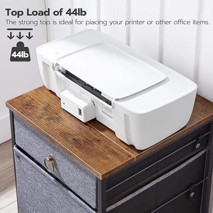 HOOBRO File Cabinet, 2-Drawer Filing Cabinet, Vertical Mobile Office Cabinet, Rolling Printer Stand, for A4/Letter Size Files, Nonwovens Drawer, for Home Office, Rustic Brown and Gray BFG21WJ01 - LeafyLoom