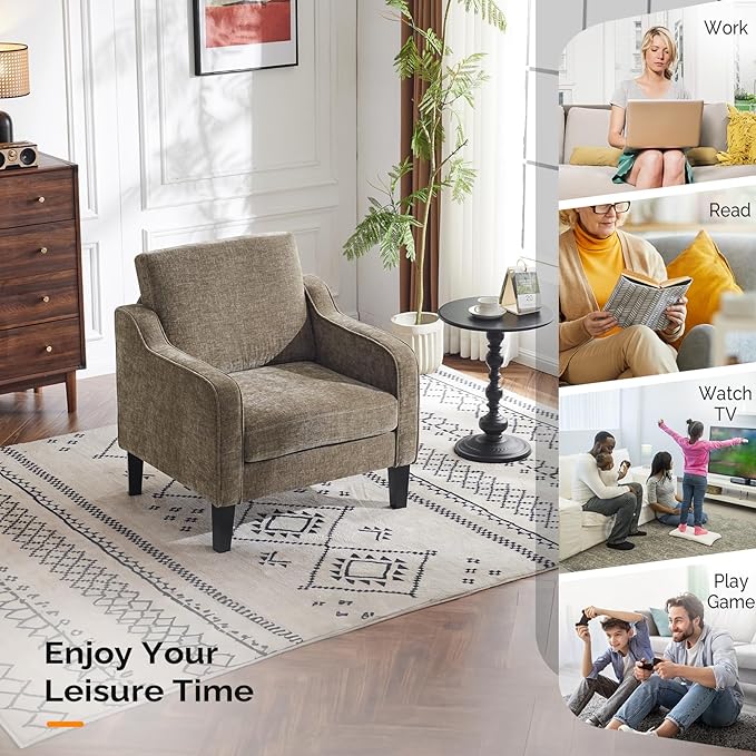 VINGLI Accent Chair for Living Room Chairs Light Brown Reading Chair for Bedroom Scooped Arm Chair Mid Century Modern Accent Chairs Upholstered Comfy Chair for Apartment, Waiting Room - LeafyLoom