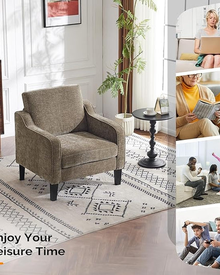 VINGLI Accent Chairs Set of 2 Living Room Chairs Light Brown Reading Chair for Bedroom Scooped Arm Chair Mid Century Modern Accent Chairs Upholstered Comfy Chair for Apartment, Waiting Room - LeafyLoom