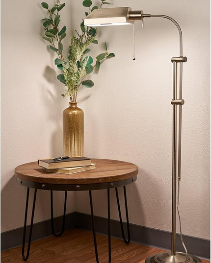 Kira Home Prescott 58" Modern Adjustable Standing Pharmacy Floor Lamp | Brushed Nickel Finish, Includes 6W LED Bulb (60W eq.) Energy Efficient, Eco-Friendly, for Living Room Reading Bedroom Office - LeafyLoom