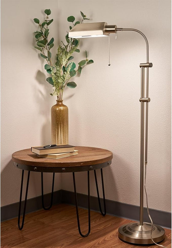 Kira Home Prescott 58" Modern Adjustable Standing Pharmacy Floor Lamp | Brushed Nickel Finish, Includes 6W LED Bulb (60W eq.) Energy Efficient, Eco-Friendly, for Living Room Reading Bedroom Office - LeafyLoom