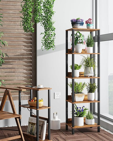 5-Tier Bookshelf with Anti-fall Baffle, Tall Bookcase for Books, Garage Kit, CDs, Movies, Industrial Standing Bookshelves Storage Organizer for Bedroom Office Living Room USSJ001F - LeafyLoom