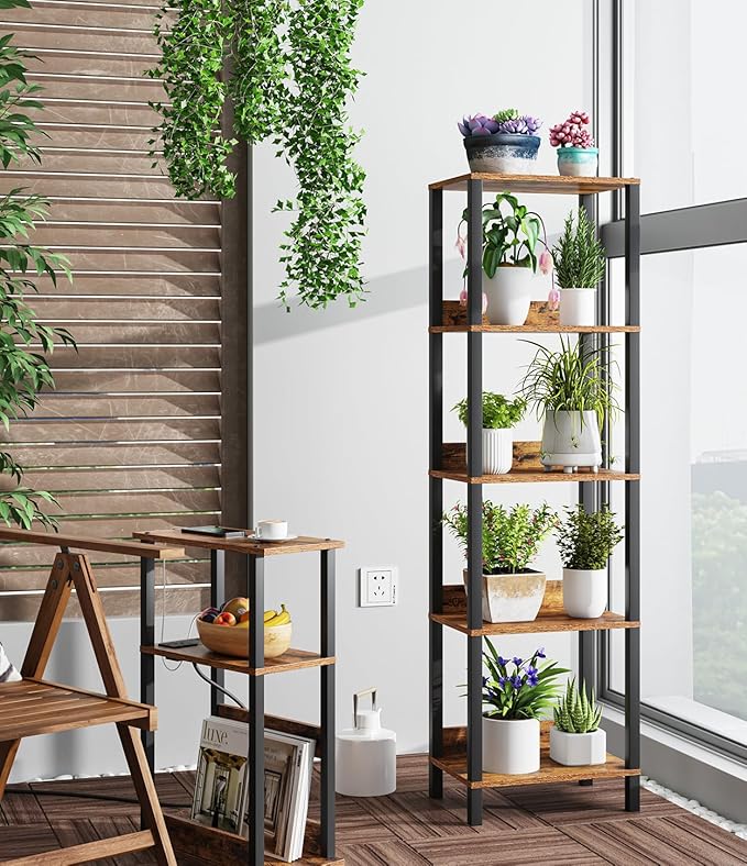 5-Tier Bookshelf with Anti-fall Baffle, Tall Bookcase for Books, Garage Kit, CDs, Movies, Industrial Standing Bookshelves Storage Organizer for Bedroom Office Living Room USSJ001F - LeafyLoom