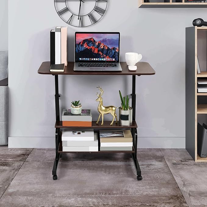 Height Adjustable Home Office Desk Movable Convenient Desk Small Spaces Computer Table Bedside Storage Desk Portable Desk Living Room Sofa Furniture Fashion Desk Size 15.7 * 31.5 Inch Brown - LeafyLoom