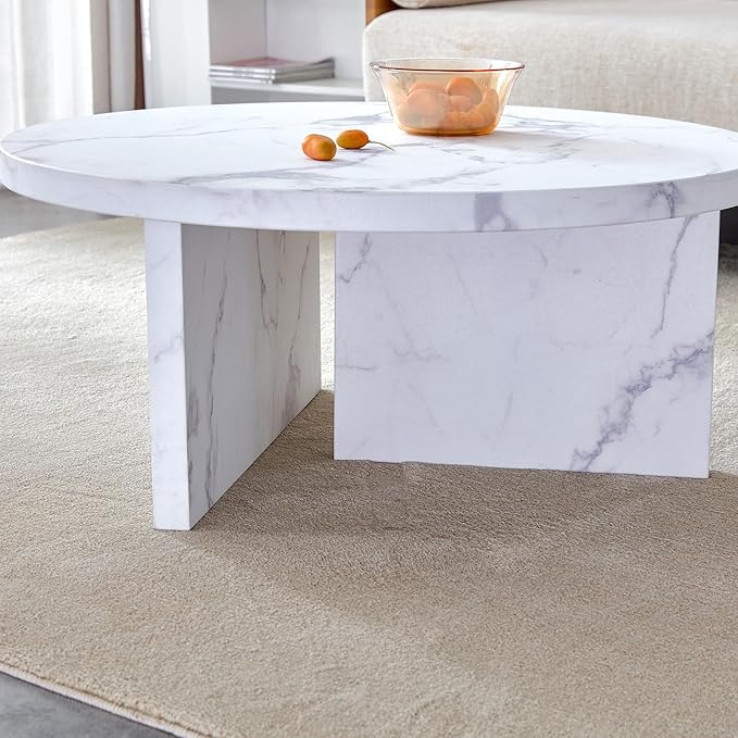 NicBex Modern Round MDF Material Circular Coffee Table with Texture, 31.4 Inch Contemporary Middle Table Modern Tea Table Suitable for Small Spaces, Living Room, White - LeafyLoom