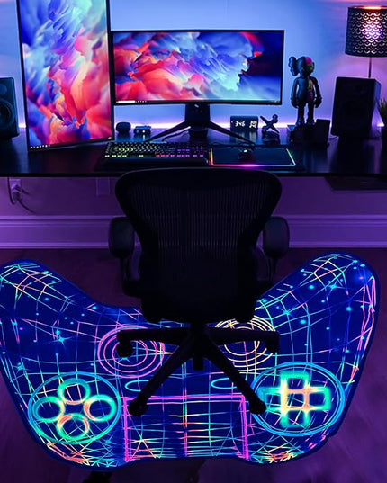 Gaming Rug Teen Boys Carpet Glow in The Blacklight Gamer Rug for Boys Room Playroom Non-Slip Area Rug Kids Boys Girls Game Room Casual Mat (60"x39") - LeafyLoom