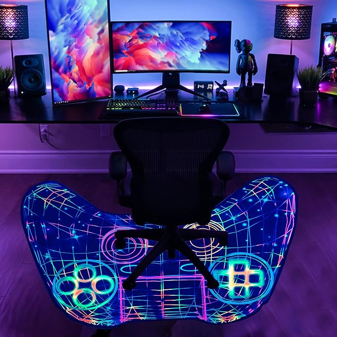 Gaming Rug Teen Boys Carpet Glow in The Blacklight Gamer Rug for Boys Room Playroom Non-Slip Area Rug Kids Boys Girls Game Room Casual Mat (60"x39") - LeafyLoom