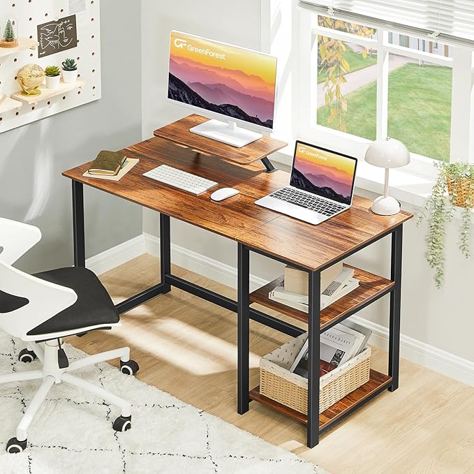GreenForest Computer Desk with Monitor Stand,39 inch Small Desk with Reversible Storage Shelve,Home Office Work Desk for Small Spaces,Easy Assembly,Walnut - LeafyLoom