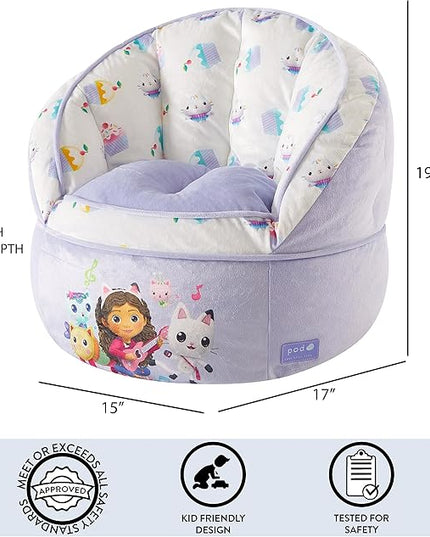 Idea Nuova Gabbys Dollhouse Purple Round Bean Bag Chair for Kids, Ages 3+, Large - LeafyLoom