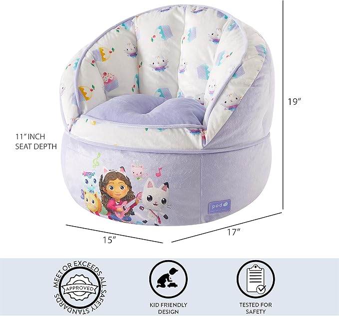 Idea Nuova Gabbys Dollhouse Purple Round Bean Bag Chair for Kids, Ages 3+, Large - LeafyLoom