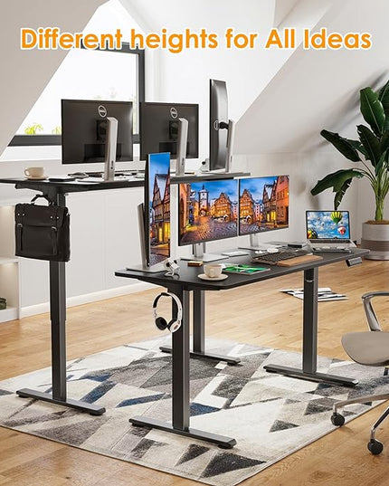 STARY Electric Adjustable Height Sit Stand Home Office Desk with Splice Board, 55x24, Black Desktop/Black Frame - LeafyLoom