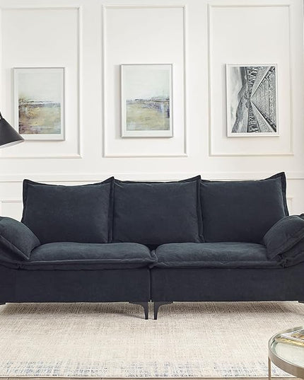 Modern Sleeper Sailboat Sofa Couch Dutch Velvet 3-Seater Cloud Sofa&Couch with Two Pillows for Apartments Office Studio Small Spaces Living Rooms, 88.5", Black-005 - LeafyLoom