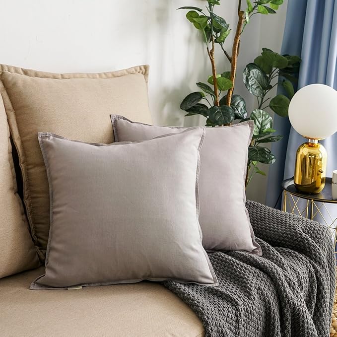 Jeanerlor SureGuard Pillowcase Cousion Cover Decor Cotton Linen with Unique Design to Embellish Study Room/House/Office Set of 2, 20"x20"(50 x 50cm), Silver Grey - LeafyLoom