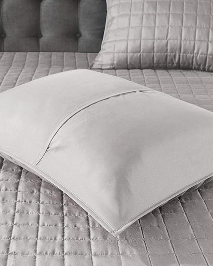 Madison Park Heritage Comforter Quilt Combo Set - Modern Luxury Design, All Season Down Alternative Bedding, Matching Shams, Decorative Pillows, King/Cal King(104"x92"), Color Block Grey 8 Piece - LeafyLoom