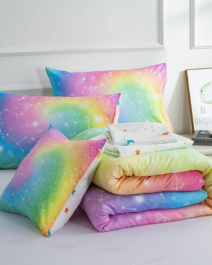 Btargot 6 Piece Tie Dye Constellation Comforter Set Bed in A Bag, Galaxy Rainbow Stars Pattern Bedding Set for Boys Girls Teen, Queen Multi - LeafyLoom