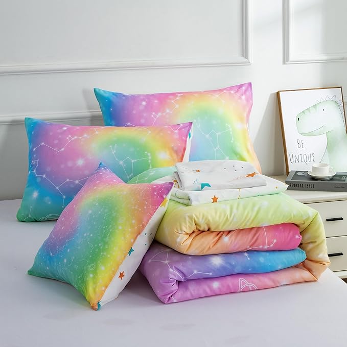 Btargot 6 Piece Tie Dye Constellation Comforter Set Bed in A Bag, Galaxy Rainbow Stars Pattern Bedding Set for Boys Girls Teen, Queen Multi - LeafyLoom