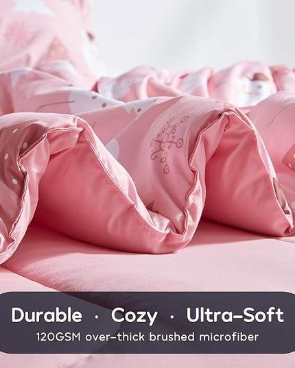 SLEEP ZONE Kids Twin Bedding Comforter Set - Super Cute & Soft Kids Bedding 5 Pieces Set with Comforter, Sheet, Pillowcase & Sham (Pink Snowman) - LeafyLoom