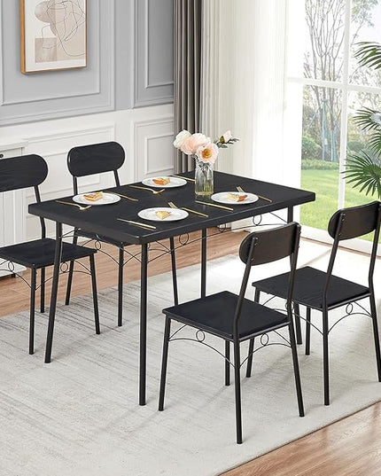 VECELO Dining Table Set for 4, 5 Piece Dinette with Chairs for Kitchen, Breakfast Nook and Small Space, 43.3", Black - LeafyLoom