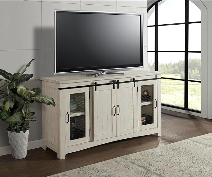 Martin Svensson Home Aspen 65" Solid Wood TV Stand, All Antique White - LeafyLoom