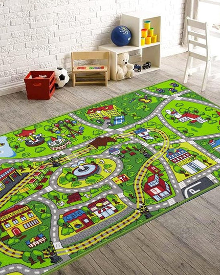 Booooom Jackson Kids Car Carpet Playmat Rug 60"x32",Train Car Rug,Car Mat for Kids Toy Cars,City Kids Car Rug Play Mat,Non Slip Kids Rug for Playroom Bedroom Boys,Children Play Area Rug Cars,Road Rug - LeafyLoom
