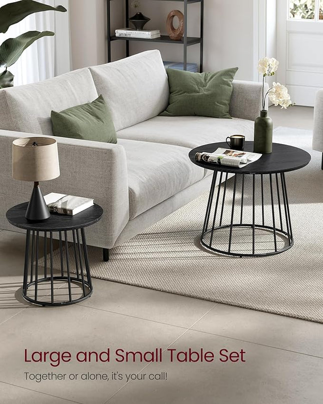 VASAGLE Round Coffee Tables, Set of 2, Modern Circle Side Tables with Steel Frame, for Living Room, Bedroom, Ebony Black ULCT045B56 - LeafyLoom