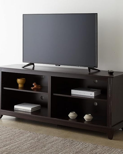 ROCKPOINT 58inch TV Stand for TVs to 55, 65 Inch Flat Screen, Home Living Room Storage Console, Entertainment Center with 4 Open Storage Shelves, TV Console Table (Espresso) - LeafyLoom