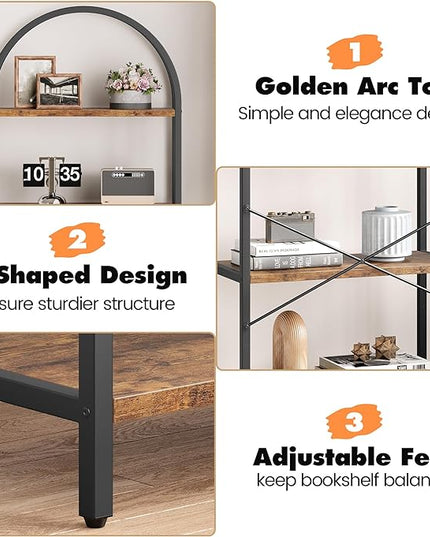 GAOMON 5 Tier Bookshelf Arched Bookcase Modern Standing Bookshelves Tall Display Racks Metal Book Shelf for Bedroom, Living Room, Home Office - LeafyLoom