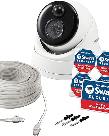 Swann Home Security Camera,PoE Cat5e NVR 4K HD Video, Indoor or Outdoor Wired Surveillance CCTV Dome,Color Night Vision,Heat Motion Detection,Metal Housing,Local Storage SwannUSA