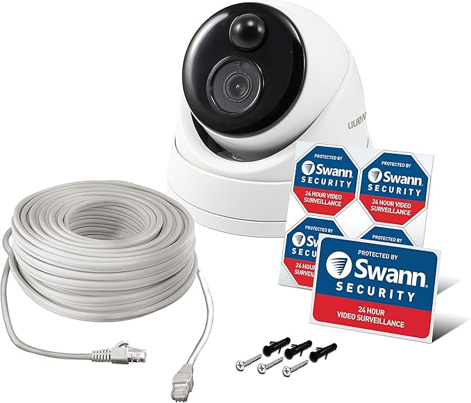 Swann Home Security Camera,PoE Cat5e NVR 4K HD Video, Indoor or Outdoor Wired Surveillance CCTV Dome,Color Night Vision,Heat Motion Detection,Metal Housing,Local Storage SwannUSA