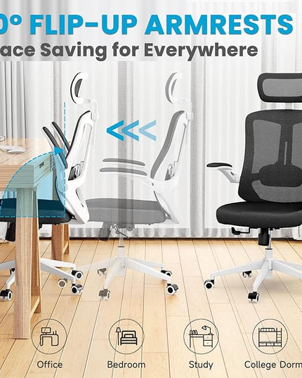 Ergonomic Office Chair - Comfy Desk Chairs with Wheels and Arms, 500LB Heavy Duty Mesh Computer Chairs with Comfortable Head Lumbar Back Support for Office, Study, Bedroom and College Dorm - LeafyLoom