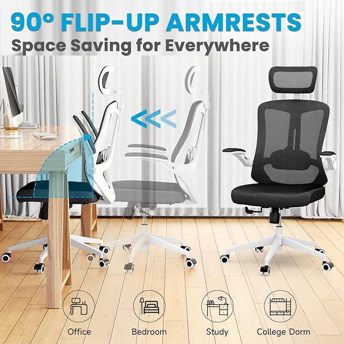 Ergonomic Office Chair - Comfy Desk Chairs with Wheels and Arms, 500LB Heavy Duty Mesh Computer Chairs with Comfortable Head Lumbar Back Support for Office, Study, Bedroom and College Dorm - LeafyLoom