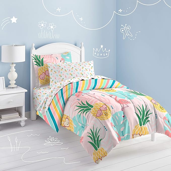 dream FACTORY Easy-Wash Super Soft Microfiber Comforter Bedding, Twin, Pineapple Pink - LeafyLoom