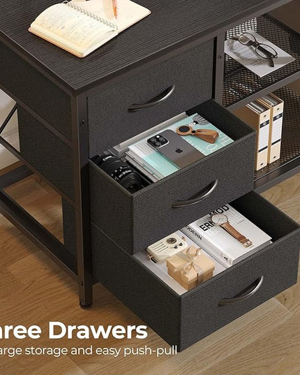 Seventable L Shaped Computer Desk with Drawers, Reversible Gaming Desk with LED Lights & Charging Port, Corner Desk with Storage Shelves & Monitor Stand for Home Office Black - LeafyLoom