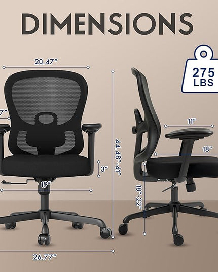 Ergonomic Office Chair,Home Office Chair with Mesh Back,Multi-function Lumbar Support,Built-in Springs Seat,Executive Task Chair with 3-D Big Armrests,Tilt Function,Computer Desk Chair (Black) - LeafyLoom