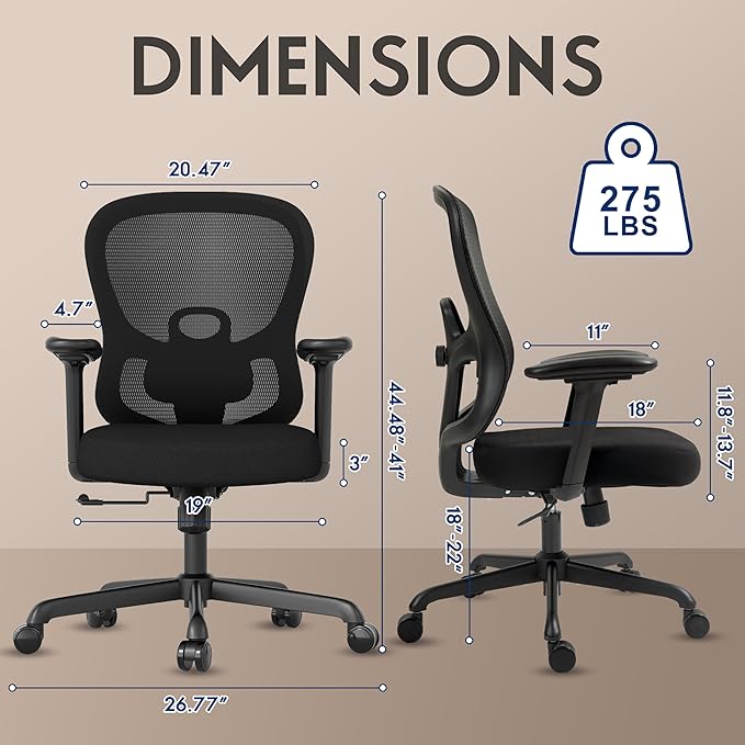 Ergonomic Office Chair,Home Office Chair with Mesh Back,Multi-function Lumbar Support,Built-in Springs Seat,Executive Task Chair with 3-D Big Armrests,Tilt Function,Computer Desk Chair (Black) - LeafyLoom