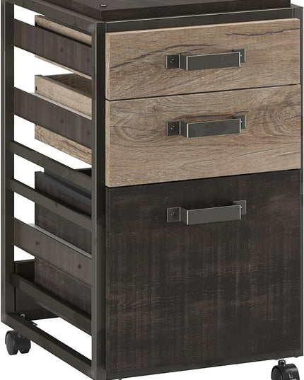 Bush Furniture Refinery 3 Drawer Mobile File Cabinet, Rustic Gray (RFF116RG-03) - LeafyLoom