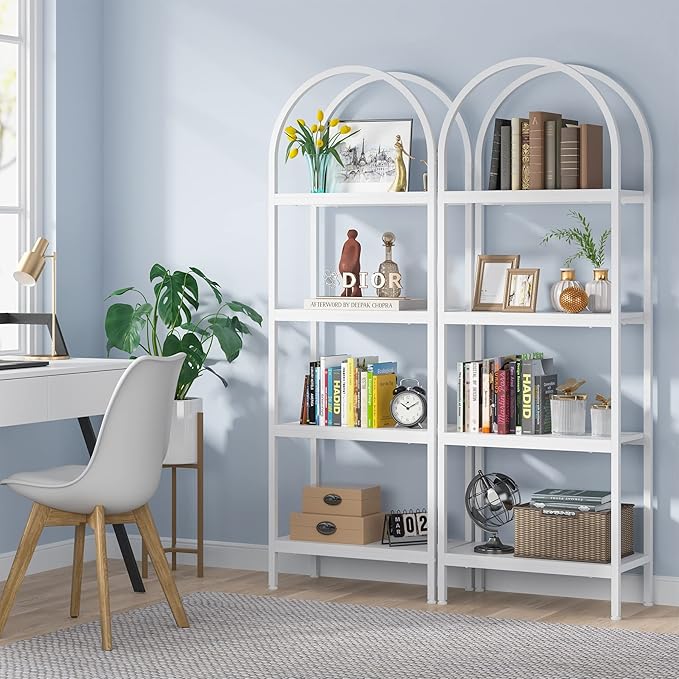 Tribesigns 4-Tier Open Bookshelf, 70.8" Industrial Wood Bookcase Storage Shelves with Metal Frame, Freestanding Display Rack Tall Shelving Unit for Office, Bedroom, Living Room (White, 1PC) - LeafyLoom