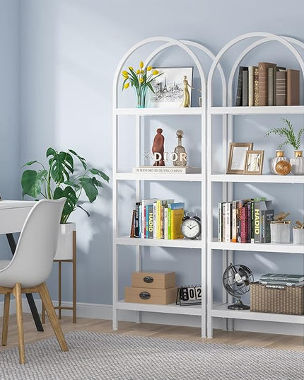 Tribesigns 4-Tier Open Bookshelf, 70.8" Industrial Wood Bookcase Storage Shelves with Metal Frame, Freestanding Display Rack Tall Shelving Unit for Office, Bedroom, Living Room (White, 2PCS) - LeafyLoom