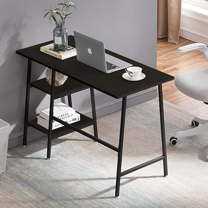 VECELO 43 Inch Computer Modern Student Writing home-office, Ladder Desk, Black - LeafyLoom