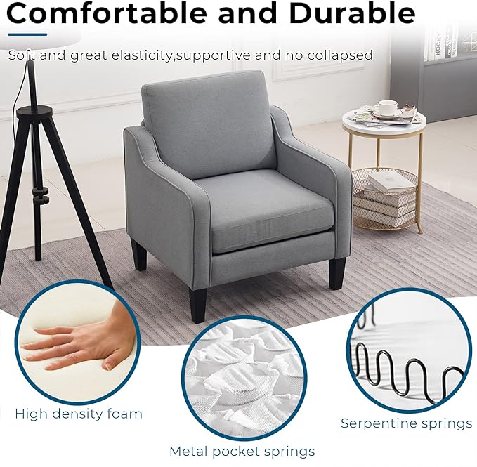 VINGLI Modern Accent Chairs Set of 2,Comfy Grey Armchair for Bedroom,Living Room Upholstered Sofa Chair Reading Chair for Small Spaces - LeafyLoom