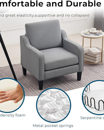 VINGLI Mid century Modern Accent Chair,Light Grey Fabric Accent Chairs for Living Room Upholstered Armchair with Scooped Arms for Bedroom,Apartment,Studio,Office,Waiting Room - LeafyLoom