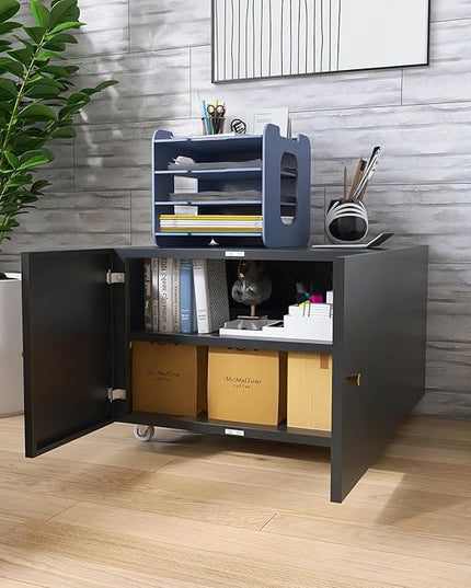 Printer Stands with Storage, Lateral Filing Cabinet for Home Office, Desk Organizers for Home Workspace, Lockable Wheels for Home Office, Scanner, Fax, Computer - LeafyLoom