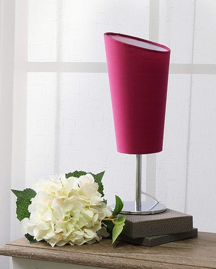 Simple Designs LT2061-PNK Mini Chrome Angled Fabric Shade Table Lamp, Pink - LeafyLoom