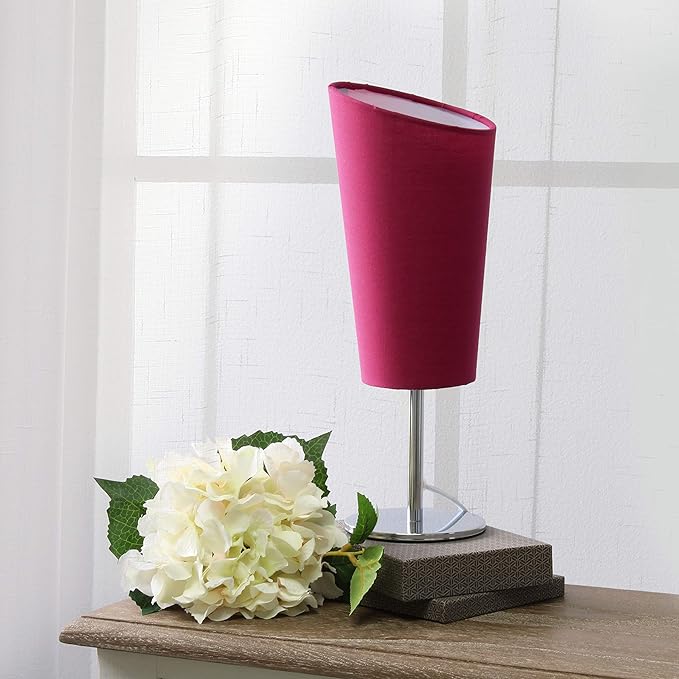 Simple Designs LT2061-PNK Mini Chrome Angled Fabric Shade Table Lamp, Pink - LeafyLoom
