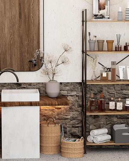 5 Tier Bookshelf Bookcase Wood Tall Bookshelf Open Shelf,Farmhouse Bookshelf Book case, Industrial Bookshelf Storage Organizer for Bedroom,Living Room,Office, Rustic Brown - LeafyLoom